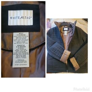 Black quilted coat with tan silk lining size 8/10